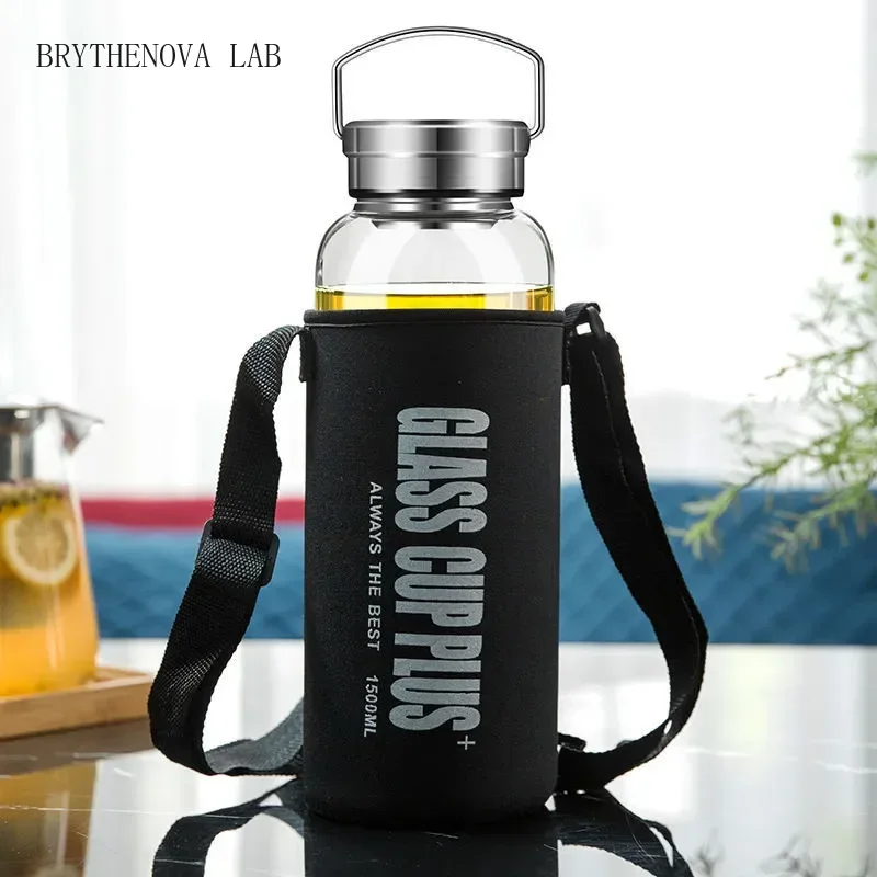 Outdoor Sport Glass Water Bottle - 2L Glazen Waterfles met Draagriem, Sportwaterfles