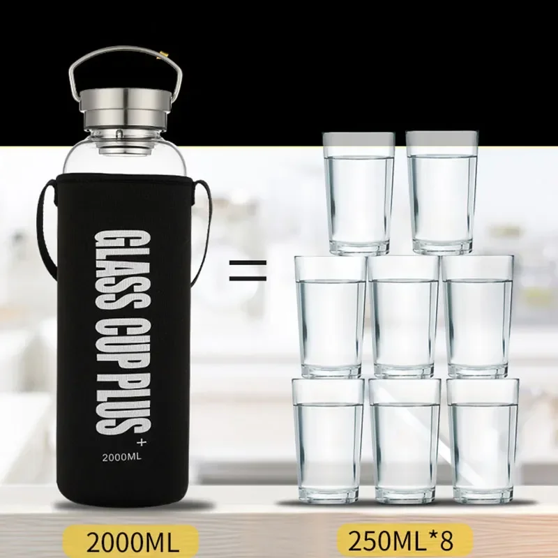 2L Glazen Waterfles met Draagr - Outdoor Sport Glass Water Bottle recensie en prijs